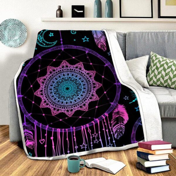 Native American Blanket, Dreamcatcher Purple Fleece Blanket, Native Blankets