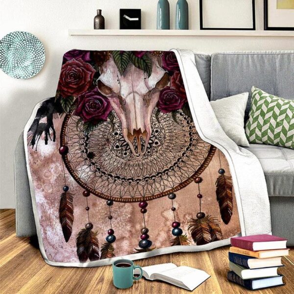 Native American Blanket, Dreamcatcher Rose Fleece Blanket, Native Blankets