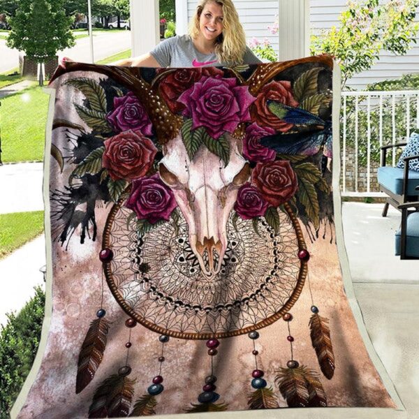 Native American Blanket, Dreamcatcher Rose Fleece Blanket, Native Blankets