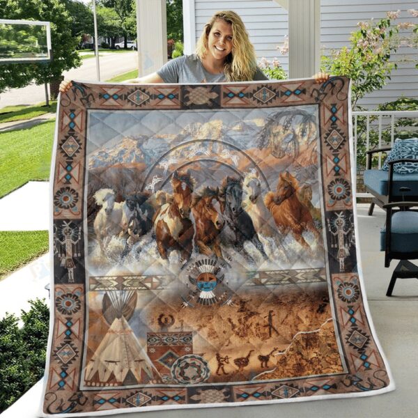 Native American Blanket, Horse Tribal Native American All Over Printed Blanket, Native Blankets