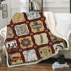 Native American Blanket, Indigenous Cultural Symbols Fleece…