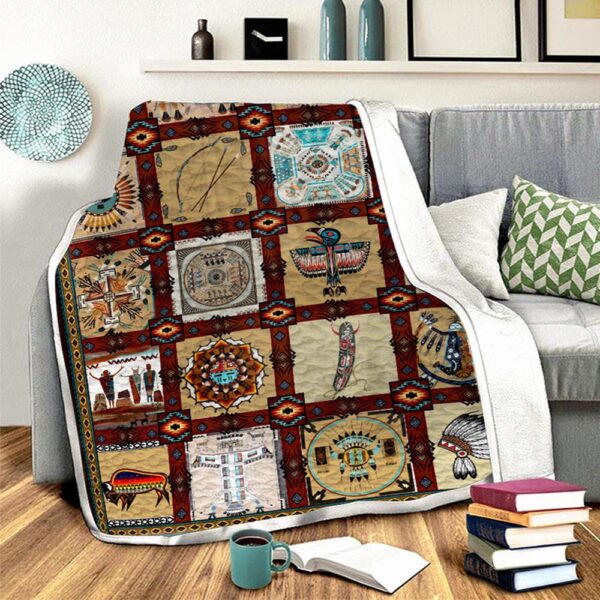 Native American Blanket, Indigenous Cultural Symbols Fleece Blanket, Native Blankets