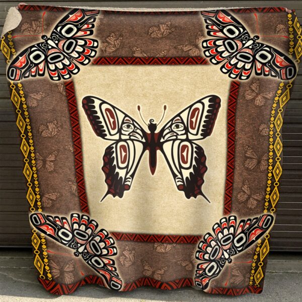 Native American Blanket, Native American Butterfly Symbols Fleece Blanket, Native Blankets