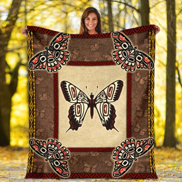 Native American Blanket, Native American Butterfly Symbols Fleece Blanket, Native Blankets