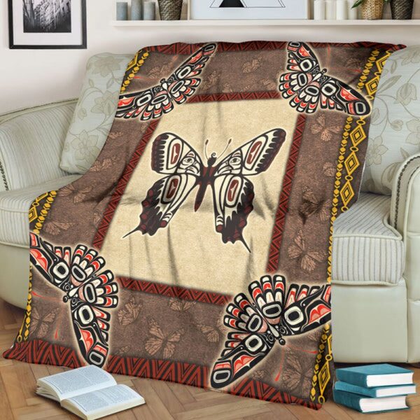 Native American Blanket, Native American Butterfly Symbols Fleece Blanket, Native Blankets