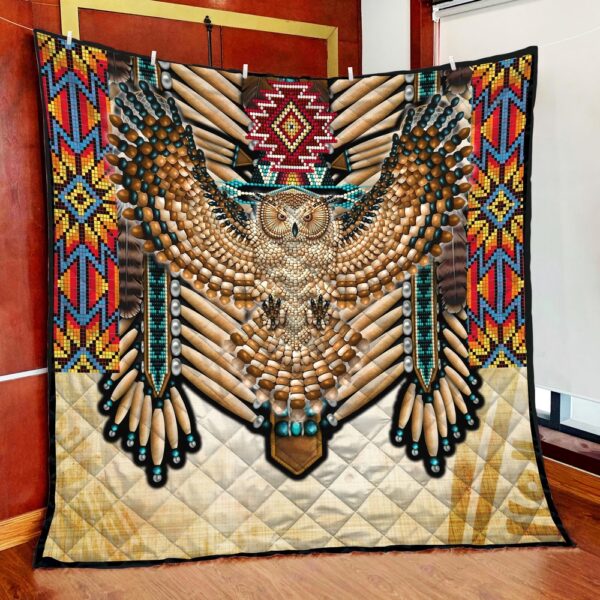 Native American Blanket, Owl Beadwork Native American Art Blanket, Native Blankets