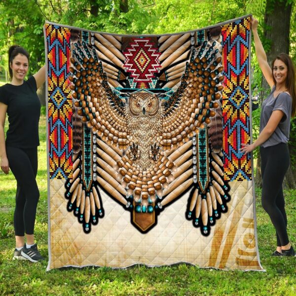 Native American Blanket, Owl Beadwork Native American Art Blanket, Native Blankets