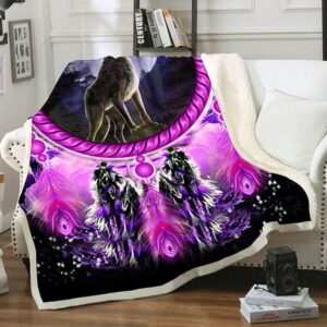 Native American Blanket Purple Wolf Dream Fleece Blanket Native Blankets 1 odna98.jpg