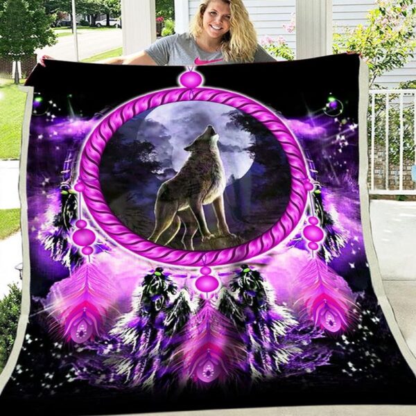 Native American Blanket, Purple Wolf Dream Fleece Blanket, Native Blankets