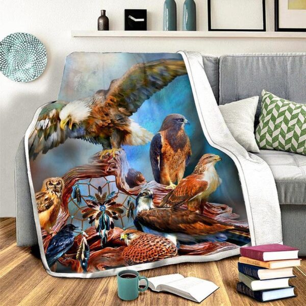 Native American Blanket, Spirit Birds Fleece Blanket, Native Blankets