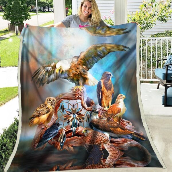 Native American Blanket, Spirit Birds Fleece Blanket, Native Blankets