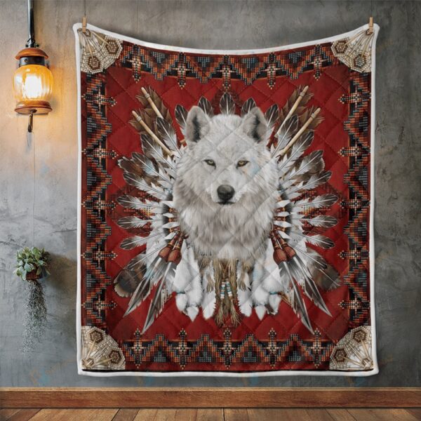 Native American Blanket, White Wolf Native American 3D All Over Printed Blanket, Native Blankets