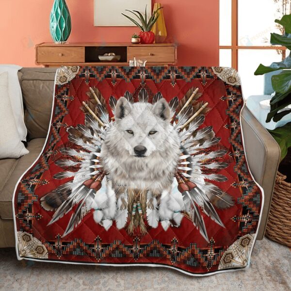 Native American Blanket, White Wolf Native American 3D All Over Printed Blanket, Native Blankets