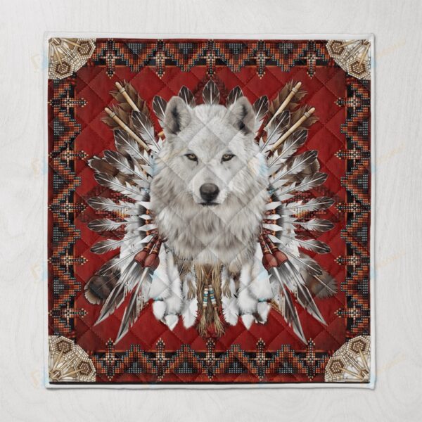 Native American Blanket, White Wolf Native American 3D All Over Printed Blanket, Native Blankets