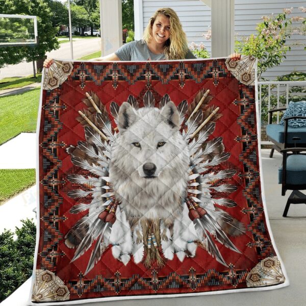 Native American Blanket, White Wolf Native American 3D All Over Printed Blanket, Native Blankets