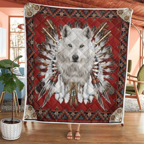 Native American Blanket, White Wolf Native American 3D All Over Printed Blanket, Native Blankets