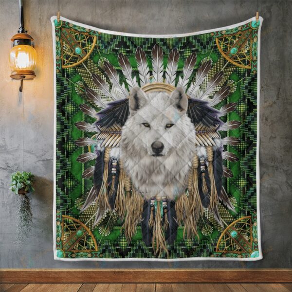 Native American Blanket, White Wolf Native American All Over Printed Blanket, Native Blankets