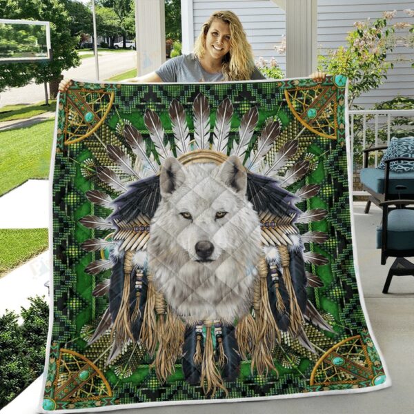 Native American Blanket, White Wolf Native American All Over Printed Blanket, Native Blankets