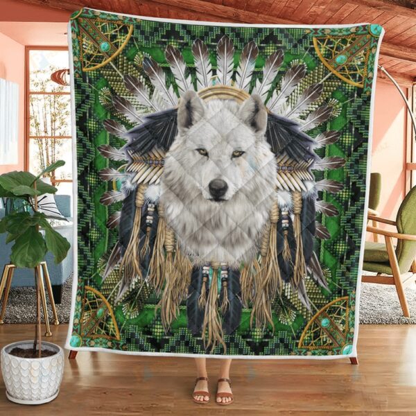 Native American Blanket, White Wolf Native American All Over Printed Blanket, Native Blankets