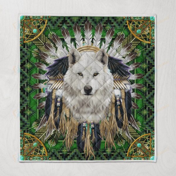 Native American Blanket, White Wolf Native American All Over Printed Blanket, Native Blankets