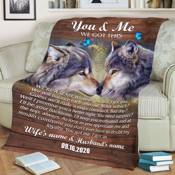 Native American Blanket, Wolf Couple in Love – Personalized Blanket, Native Blankets