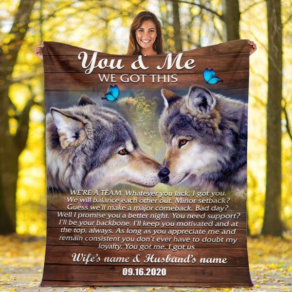 Native American Blanket, Wolf Couple in Love – Personalized Blanket, Native Blankets