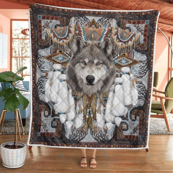 Native American Blanket, Wolf Dream Feathers Native American All Over Printed Blanket, Native Blankets