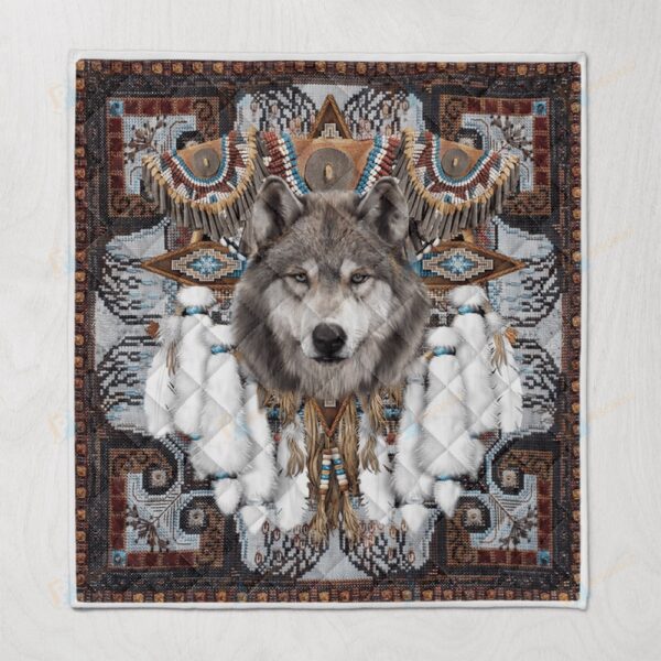 Native American Blanket, Wolf Dream Feathers Native American All Over Printed Blanket, Native Blankets