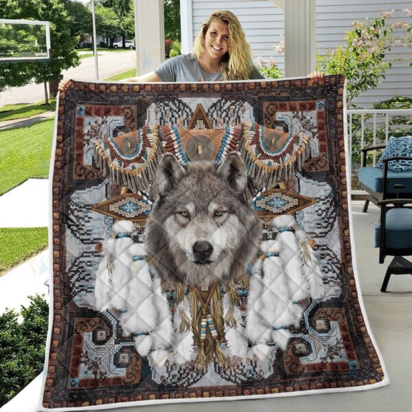 Native American Blanket, Wolf Dream Feathers Native American All Over Printed Blanket, Native Blankets