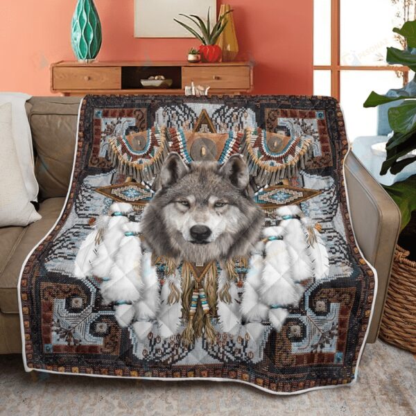 Native American Blanket, Wolf Dream Feathers Native American All Over Printed Blanket, Native Blankets