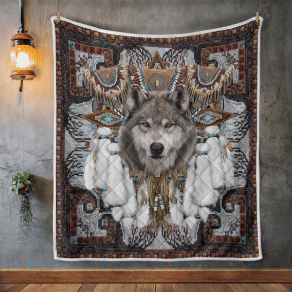 Native American Blanket, Wolf Dream Feathers Native American All Over Printed Blanket, Native Blankets