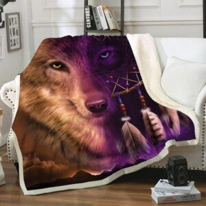 Native American Blanket, Wolf Native Fleece Blanket,…