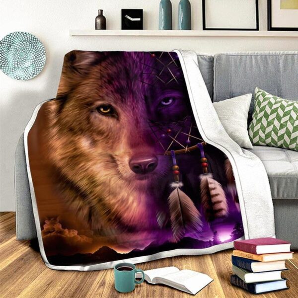 Native American Blanket, Wolf Native Fleece Blanket, Native Blankets