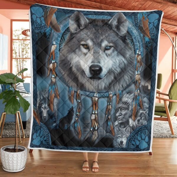 Native American Blanket, Wolf Spirit Native American All Over Printed Blanket, Native Blankets