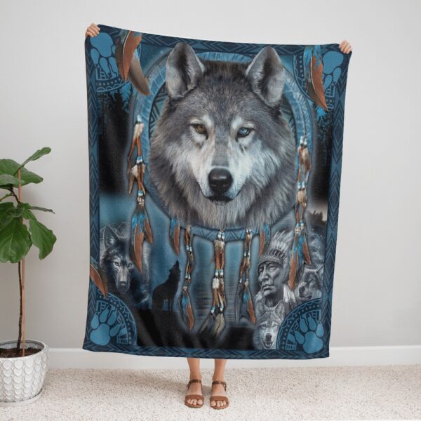 Native American Blanket, Wolf Spirit Native American All Over Printed Blanket, Native Blankets