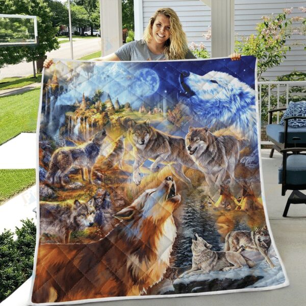 Native American Blanket, Wolves Native American All Over Printed Blanket, Native Blankets