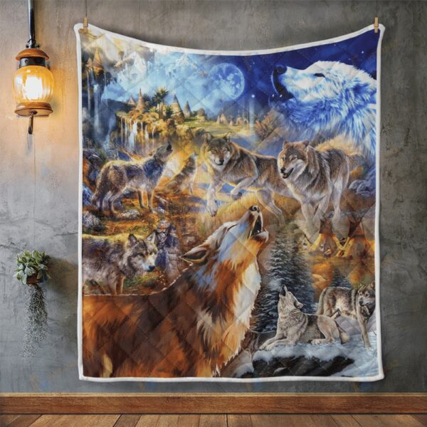 Native American Blanket, Wolves Native American All Over Printed Blanket, Native Blankets