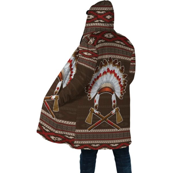 Native American Coat, Aboriginal Hat Motifs Native American 3D All Over Printed Hooded Cloak Coat