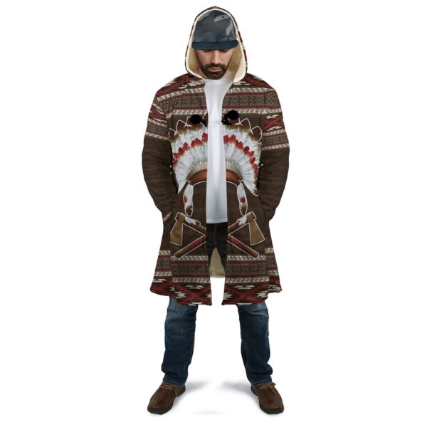 Native American Coat, Aboriginal Hat Motifs Native American 3D All Over Printed Hooded Cloak Coat