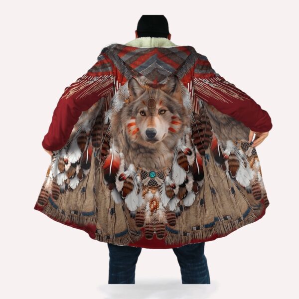 Native American Coat, Aboriginal Wolf Native American 3D All Over Printed Hooded Cloak Coat