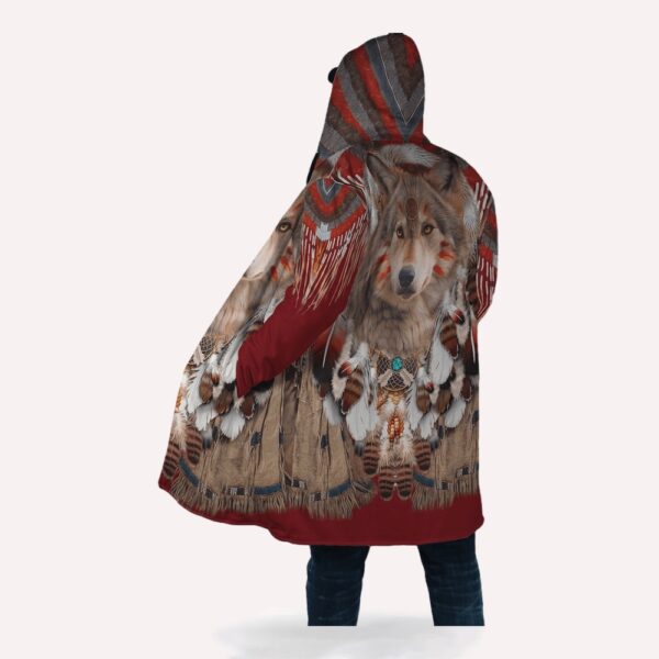Native American Coat, Aboriginal Wolf Native American 3D All Over Printed Hooded Cloak Coat