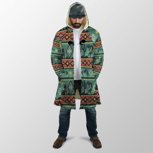Native American Coat, Ancient Pattern Native American 3D All Over Printed Hooded Cloak Coat