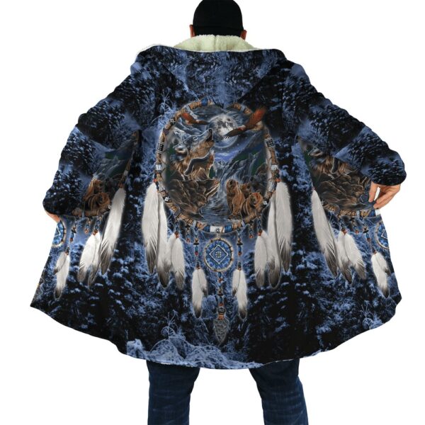 Native American Coat, Animals Under The Moon Native American 3D All Over Printed Hooded Cloak Coat