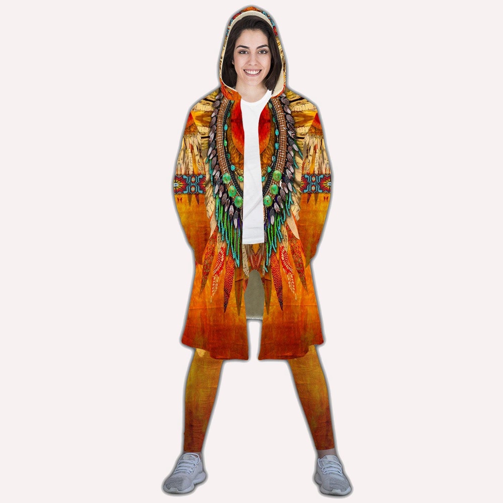 Native American Coat, Antique Decorative Pattern Native American Hooded Cloak Coat, Native American Hoodies