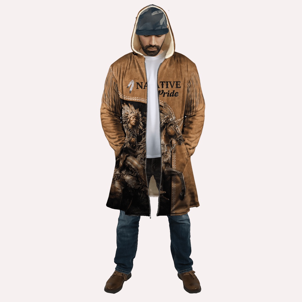 Native American Coat, Battle Native American Pride 3D All Over Printed Hooded Cloak Coat
