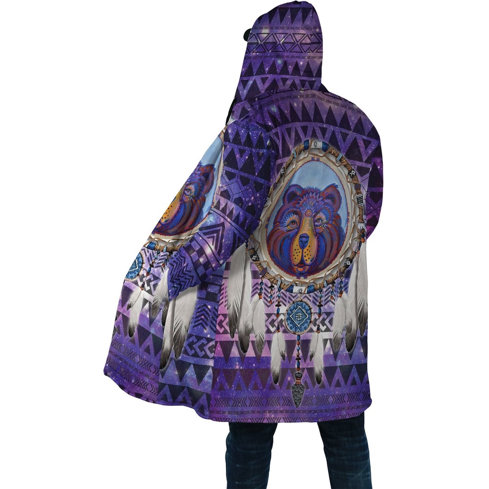 Native American Coat, Bear Native American 3D All Over Printed Hooded Cloak Coat