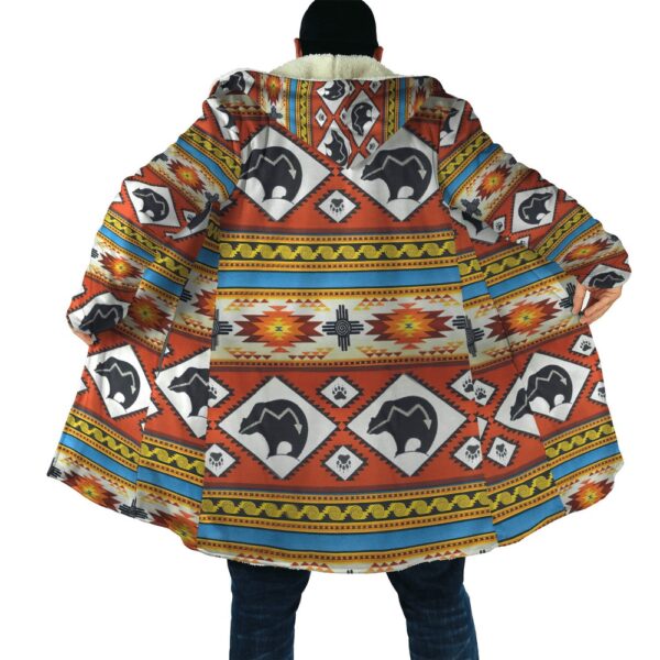 Native American Coat, Bear Pattern Native American 3D All Over Printed Hooded Cloak Coat