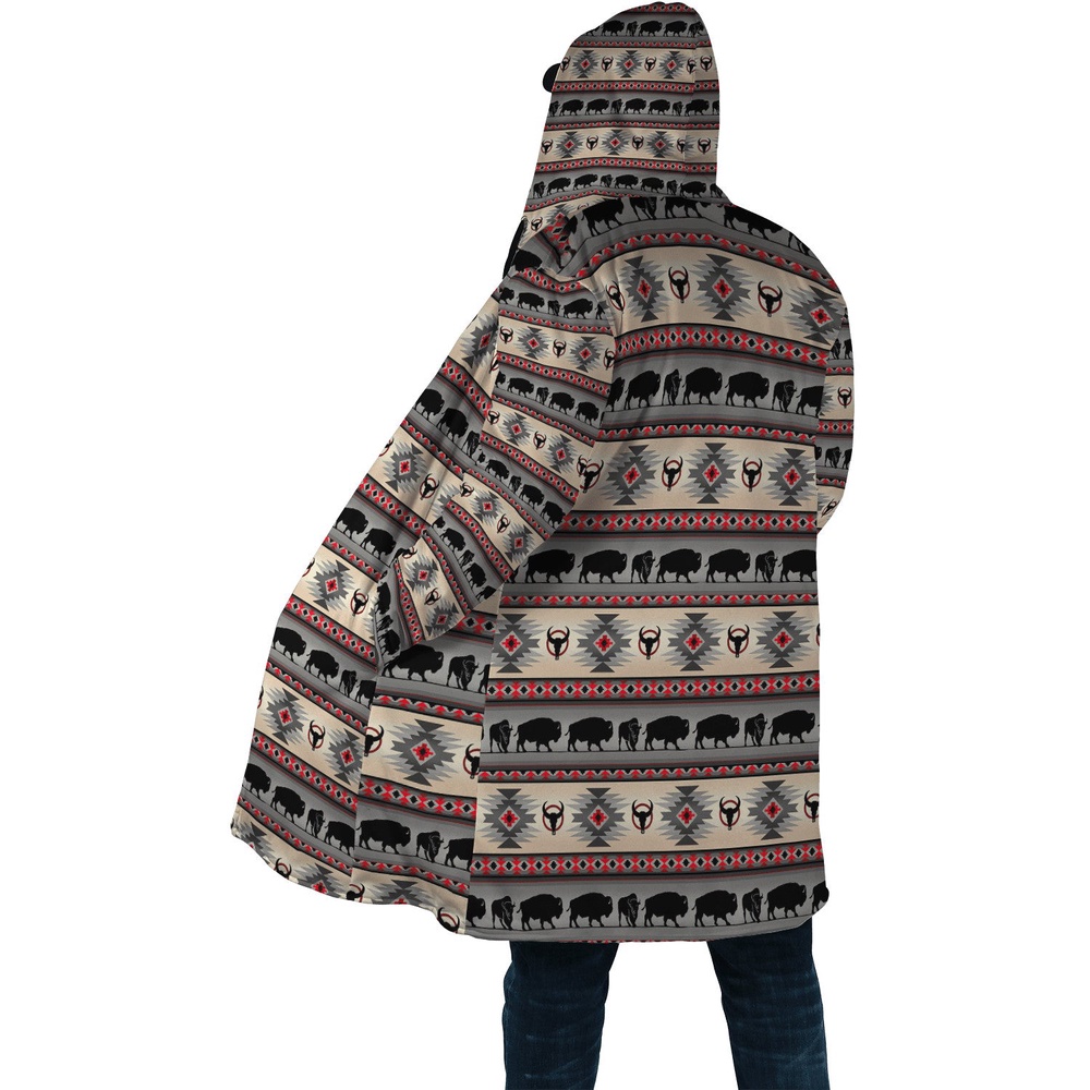 Native American Coat, Bison Motif Native American 3D All Over Printed Hooded Cloak Coat