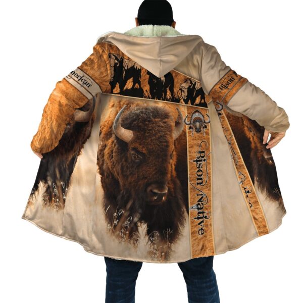 Native American Coat, Bison Native American 3D All Over Printed Hooded Cloak Coat
