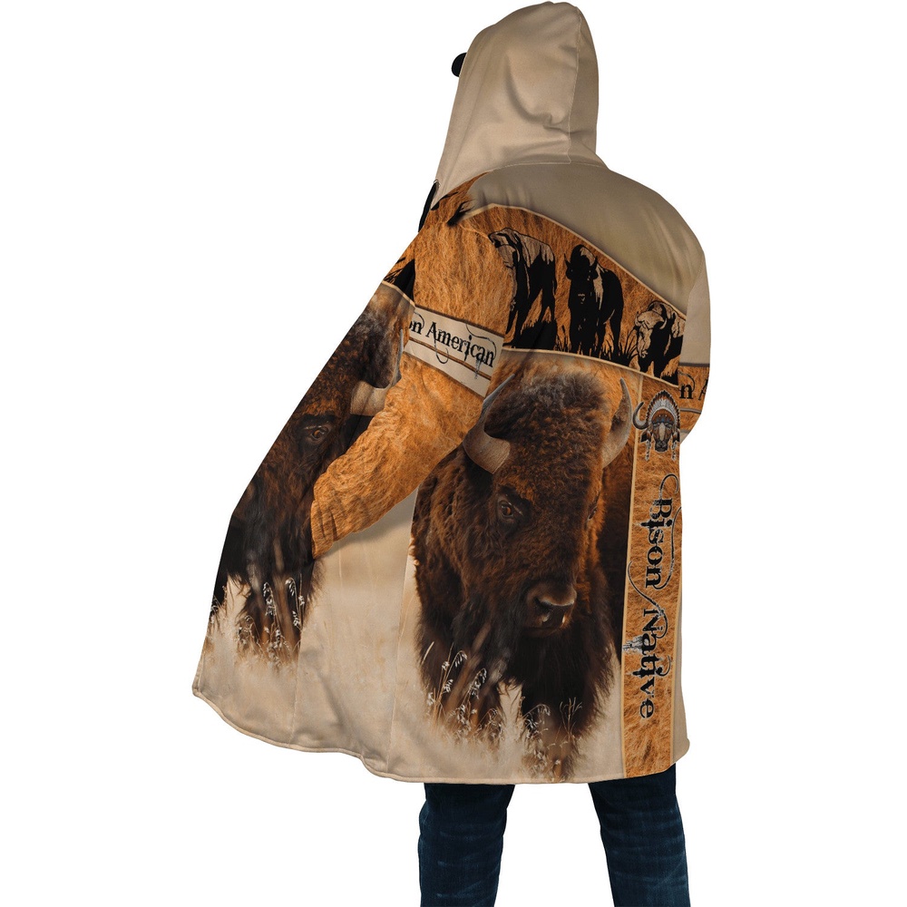 Native American Coat, Bison Native American 3D All Over Printed Hooded Cloak Coat